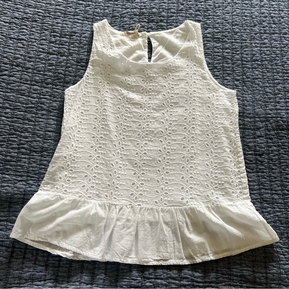 Women’s White Eyelet Tank Top with Ruffle Hem